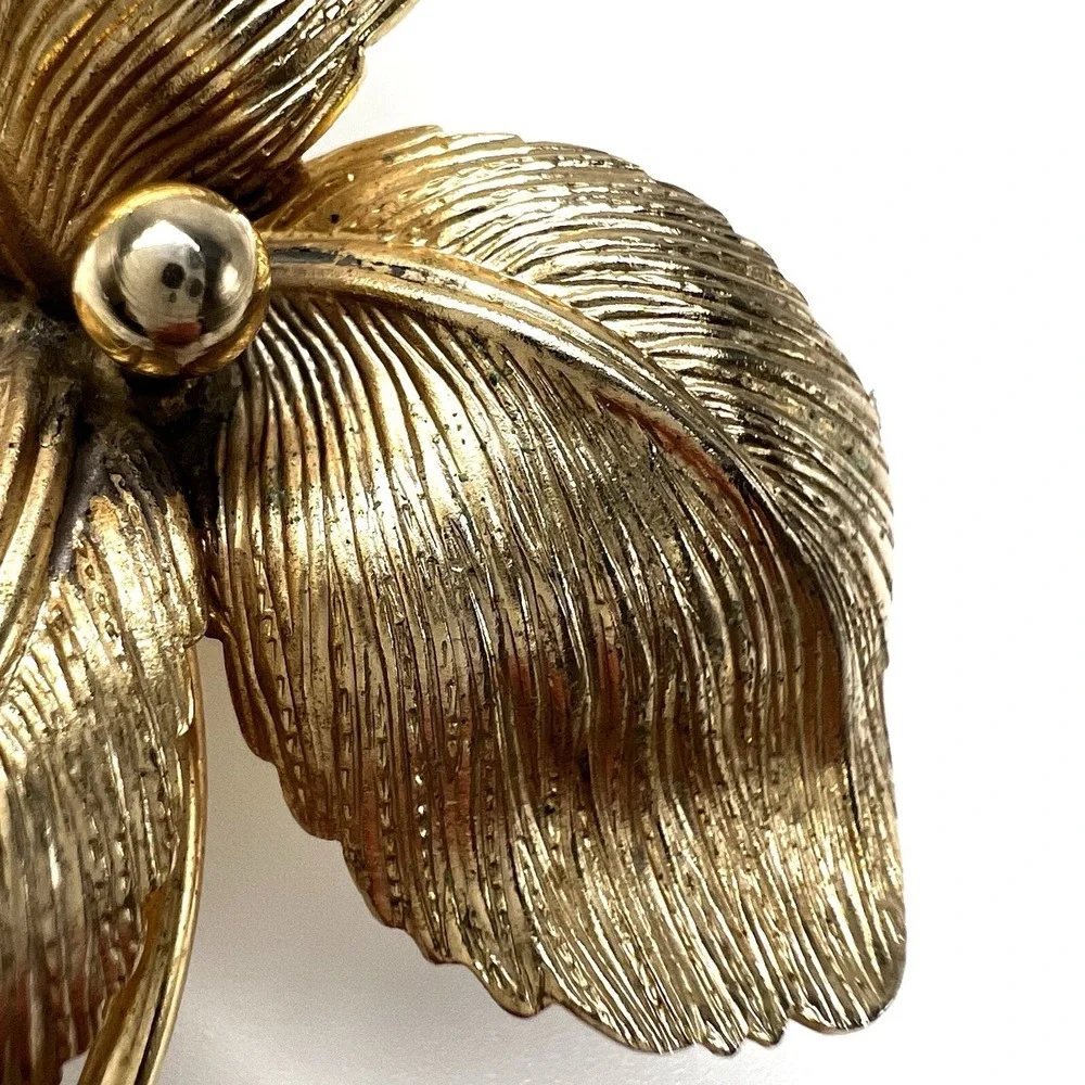 Hobe Gold Tone Flower Hair Clip French Barrette MCM Vintage RARE Please Read